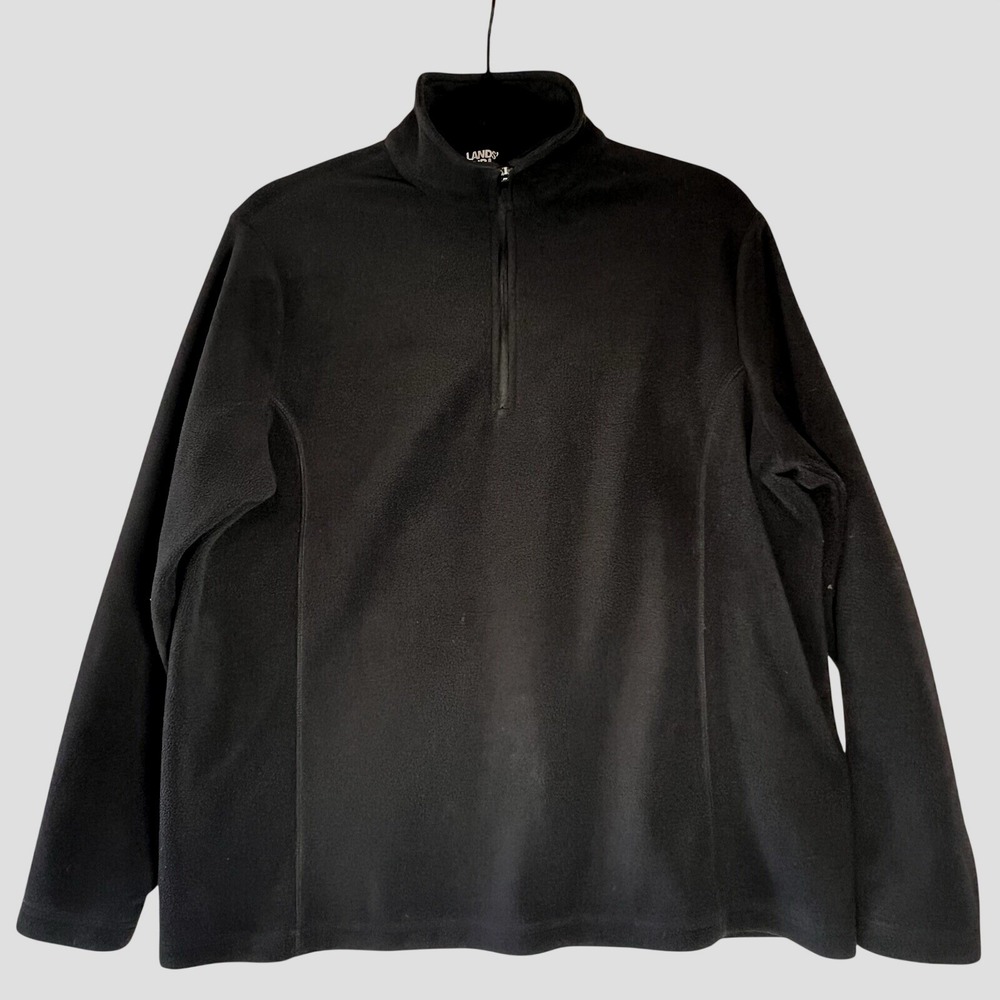 Lands' End Men's L‎ Black Quarter Zip-Up Classic Soft Fleece Jacket